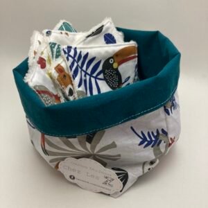 panière et lingettes en tissu jungle