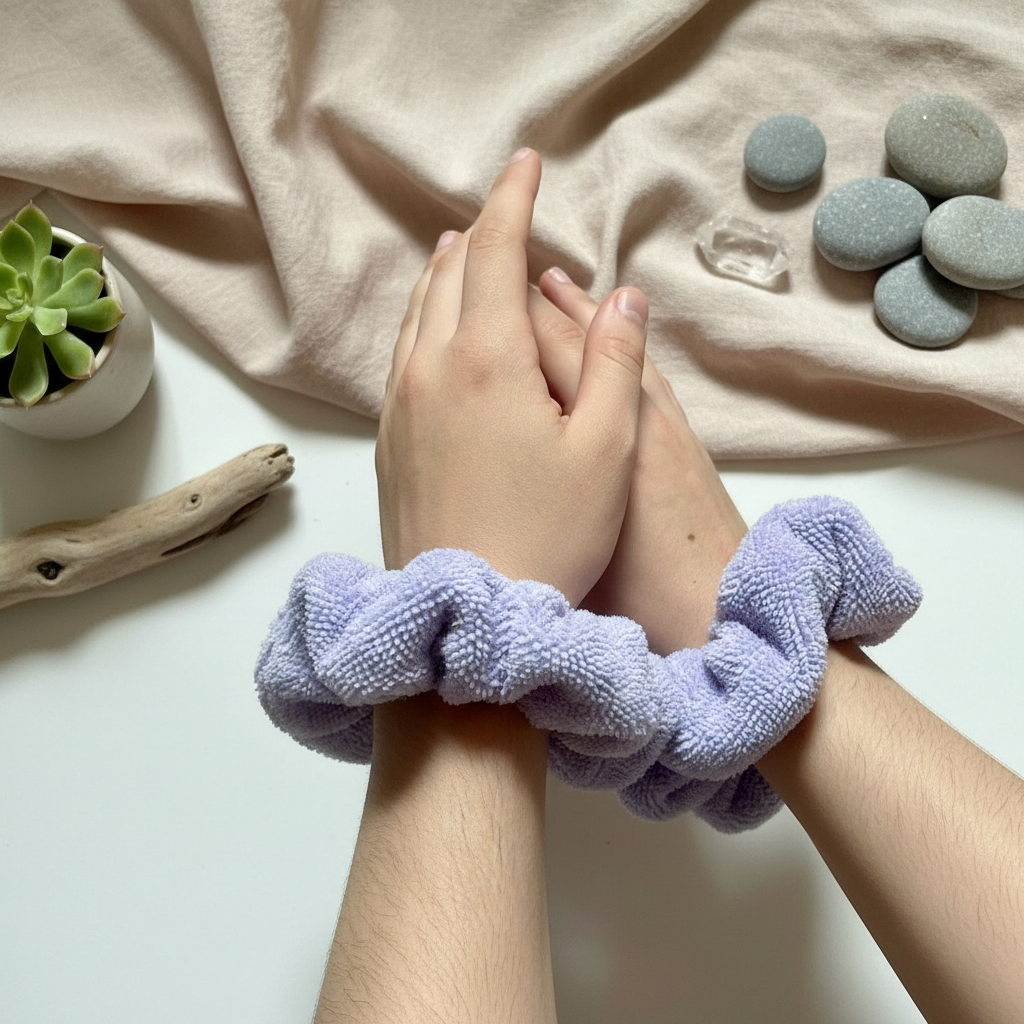 chouchous de poignets mauve en éponge de bambou